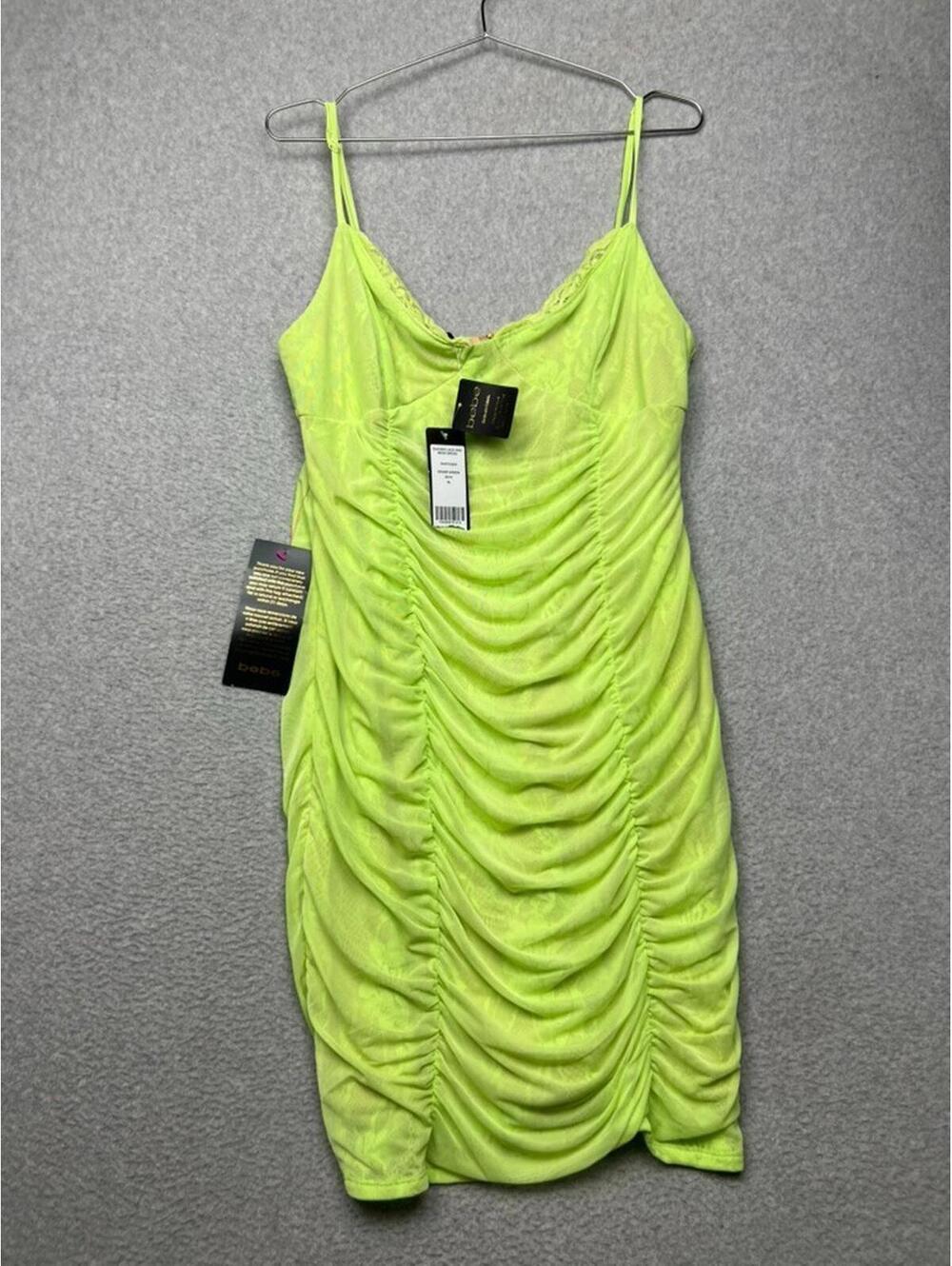 Y2k Bebe Lace Sheer Babydoll Bodycon Dress Xl Neon Goth Witchy Sexy Coquette